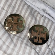 2 Tory Burch Replacement Gold Leather Gold Tone Metal Cut Out Logo Medallions