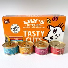 Image of Lily's Kitchen Tasty Cuts Wet Cat Food 32 85g Tins Chicken Salmon Beef Multipack