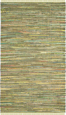 Rag Rug Collection Area Rug - 5' X 8', Light Green & Multi, Handmade Boho Stripe