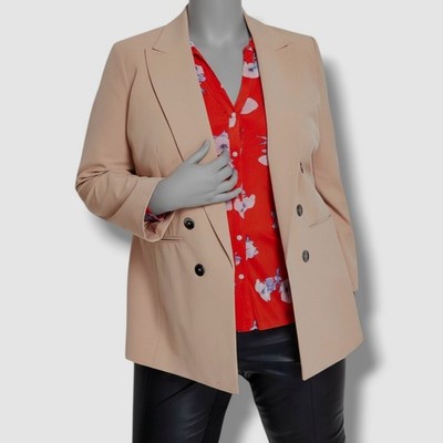 Bar III Womens Beige Bi-Stretch Faux-Double-Breasted Blazer Jacket Plus Size 1X