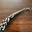 Vintage Multi Strand White round Black Tube Bead Necklace Silver Tone Cone Ends — photo 2