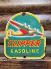 VINTAGE CLIPPER GASOLINE SIGN OLD PORCELAIN SEATTLE WA OIL GAS PUMP AIRPLANE 8"