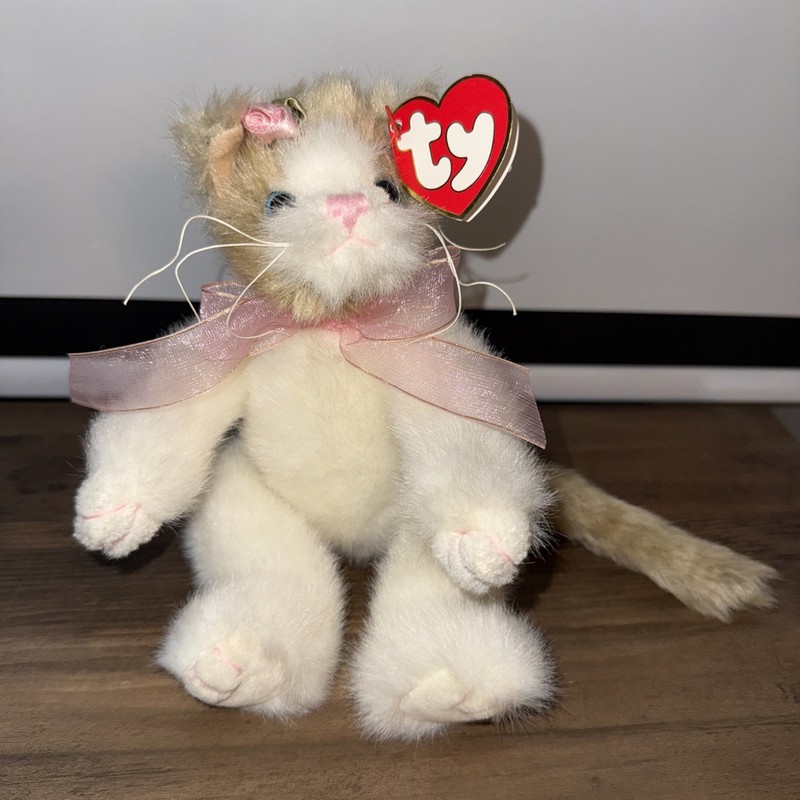 Vintage Ty Attic Treasures Adelaide the Cat 1993 Plush Toy Pink Flower Bow #D-35
