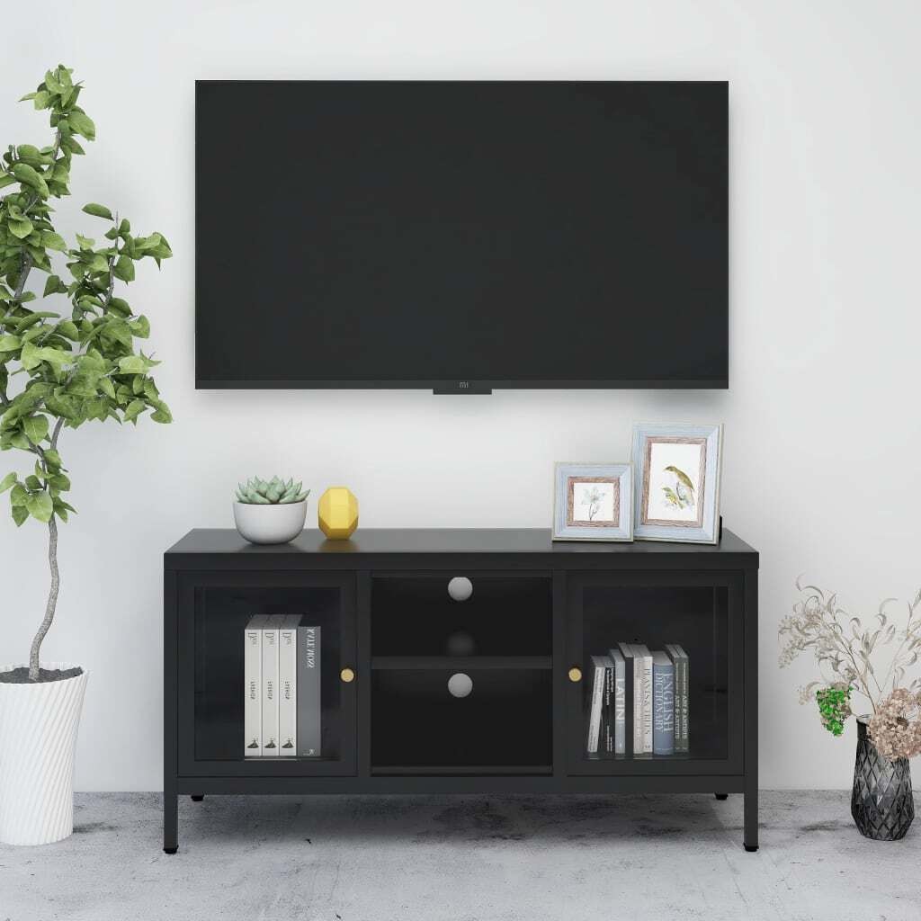 TV Cabinet Black Black powder-coated steel Medium Adjustable Feet