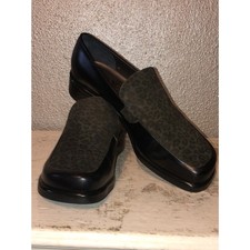 Franco Sarto Preppy Academia Business Black  Gray Cheetah Print Leather Loafers