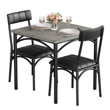 3-Piece Dining Table Set with 2 Cushioned Chairs, Rustic Grey Kitchen Furniture