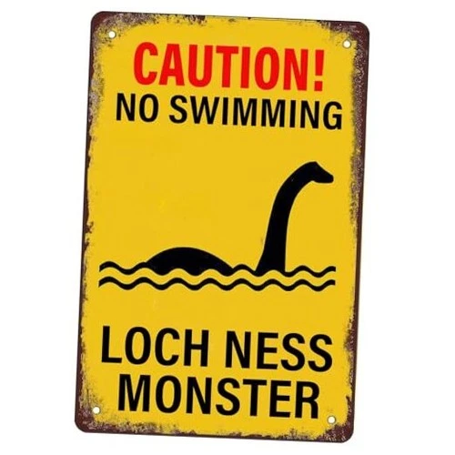 Caution No Swimming Loch Ness Monster Vintage Metal Sign Retro Wall Decor