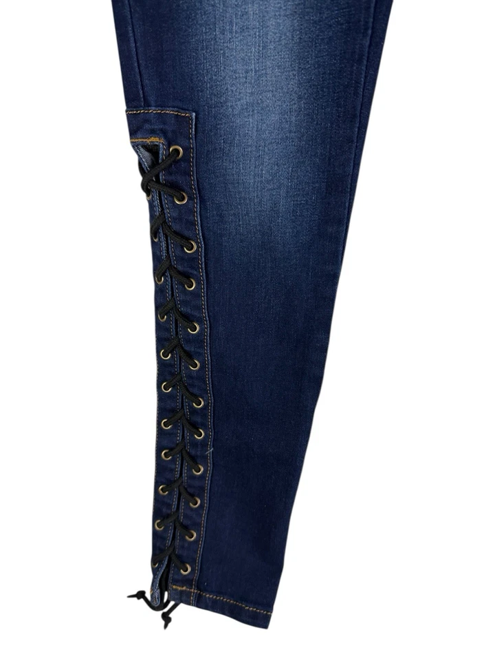 Machine Blue Jeans Nouvelle Mode Mid Rise Skinny Lace up Sides Denim SZ 5- 28 - Image 4 of 4