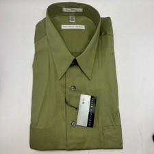 Geoffrey Beene Mens Sz XL 17.5 34/35 Green Sateen Dress Shirt Wrinkle Free NEW