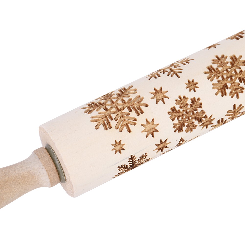 Christmas Wooden Rolling Pins Engraved Embossing Dough Pin With Snowflake KRI✈️