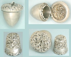 Antique Sterling Silver Acorn Chatelaine Case w/ Thimble * American *Circa 1890s