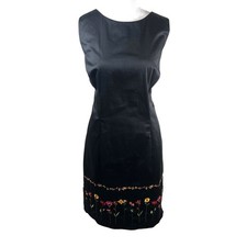 T&Company Black Sleeveless Embroidered Floral Cotton Sheath Dress Womens Size 12