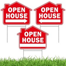 3 PCS 16x12 In Double Sided Corrugated Plastic Open House Sign With Stakes