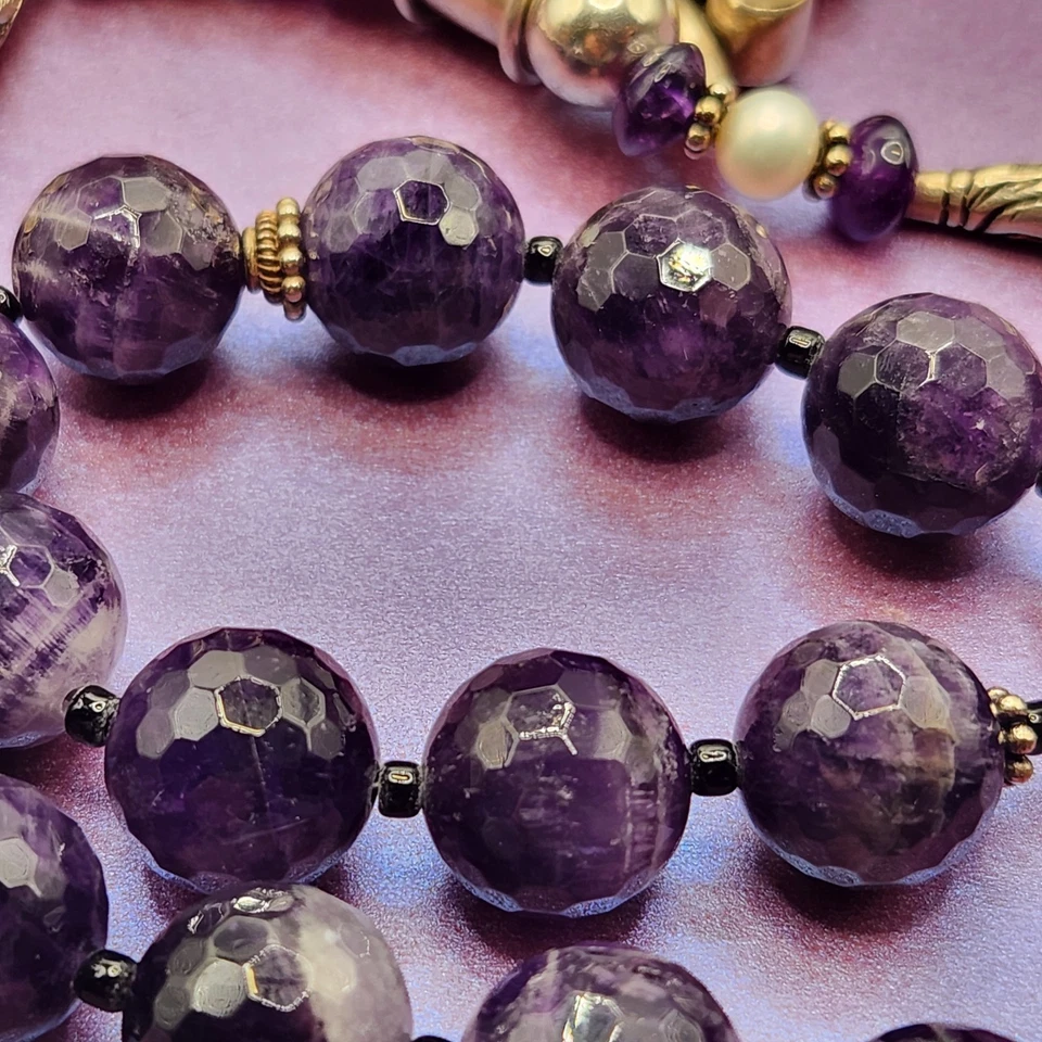 Vintage Sterling Silver Natural Purple Amethyst Beaded Pendant Necklace 25" - Image 3 of 4