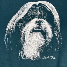 Vintage Shih Tzu Sweatshirt Sz L Jerzees NuBlend Made in USA Crew Neck Green Dog