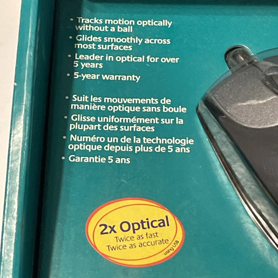 Vintage Logitech Wheel Mouse Optical (Black) M-BJ58 Wired PS/2 & USB New in Box - Image 2 of 4