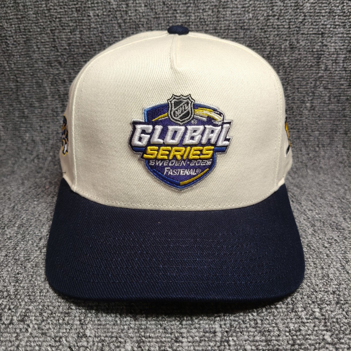 Mitchell & Ness NHL Global Series Sweden 2023 Snapback Hat Cream Navy
