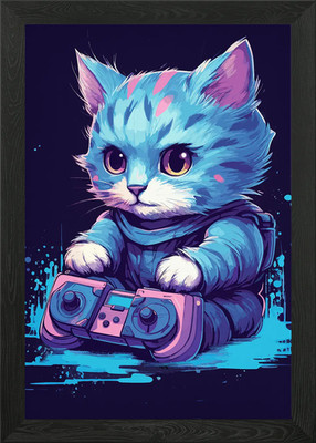 Katze Gamer Gaming Gerahmtes Wandbild Poster Leinwanddruck Bild