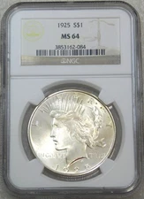 1925 Peace Silver Dollar NGC MS64 Original Gorgeous Luster PQ #U220Z
