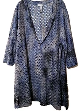 Catherines NEW Artsy Boho Open Weave Topper Long Tunic Overpiece Top Plus  2X Bl