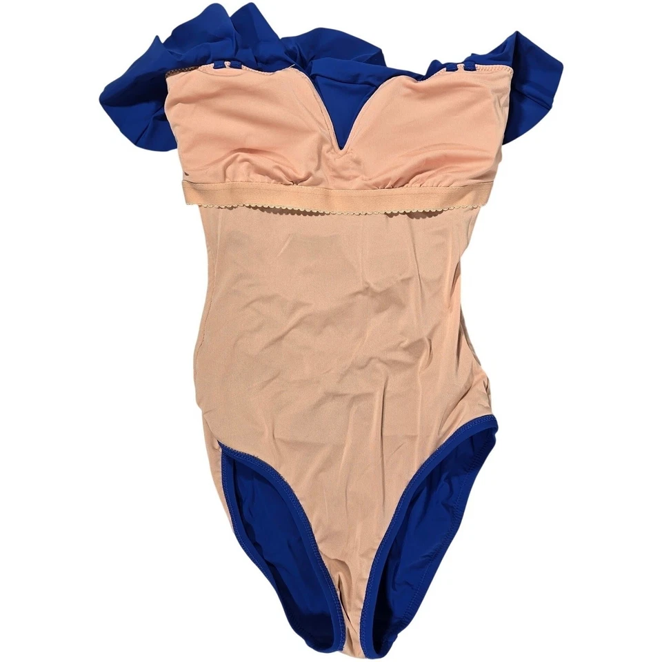 J. Traje de baño Crew mate acanalado de una pieza con volantes en Harbor View 0 Nuevo con etiquetas Foto 3 de 4