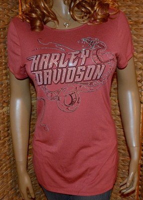 NWT Harley-Davidson M Rusty Rose Ladder Back Rhinestone Bling S/S Shirt Top