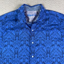 Robert Graham Shirt Mens M Blue Geometric Floral Jacquard Short Sleeve