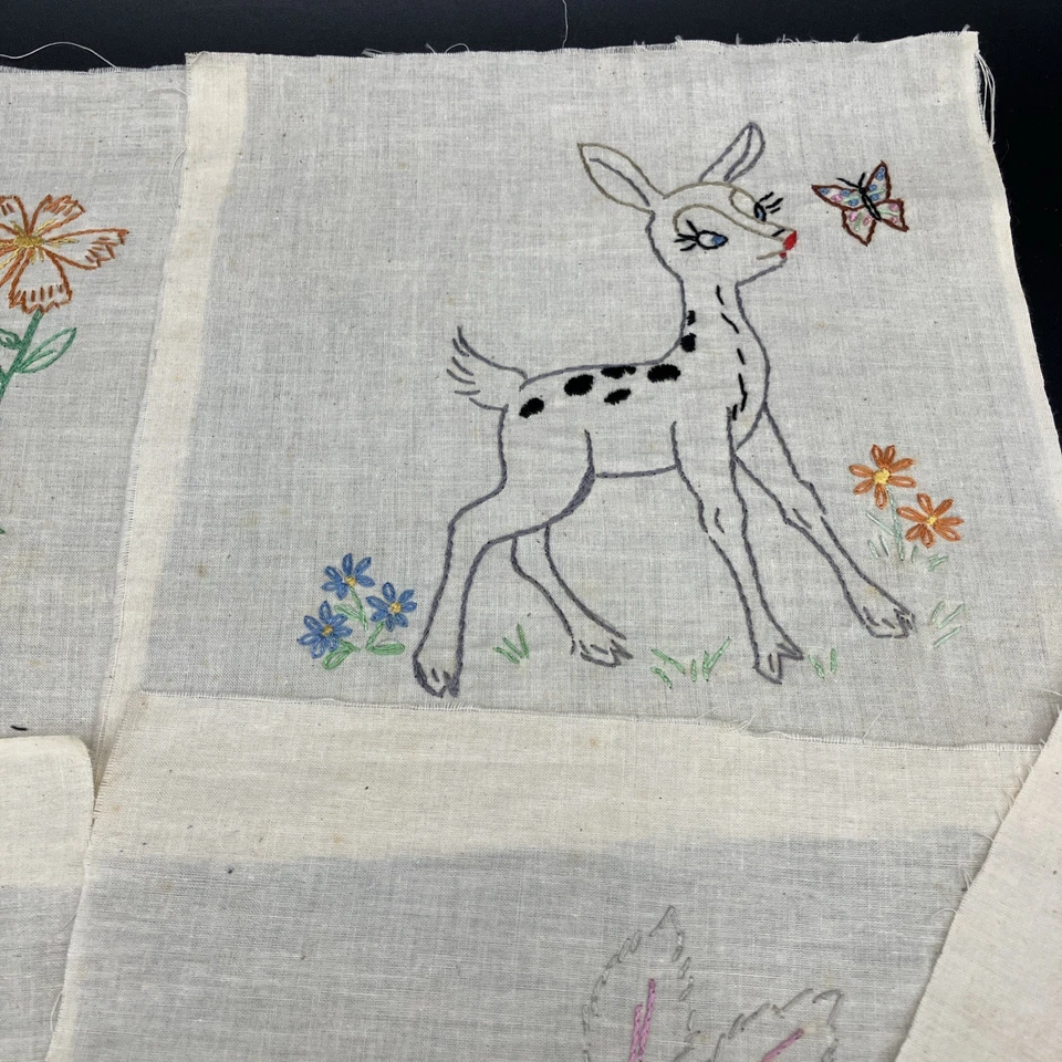 Hand Embroidered Panels 10 6"x8" Chick Duck Cat Rabbit Dog Etc - Image 4 of 4