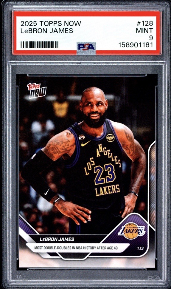 2025-26 Topps Now LeBron James #128 Most Double-Double In NBA After Age 40 PSA 9