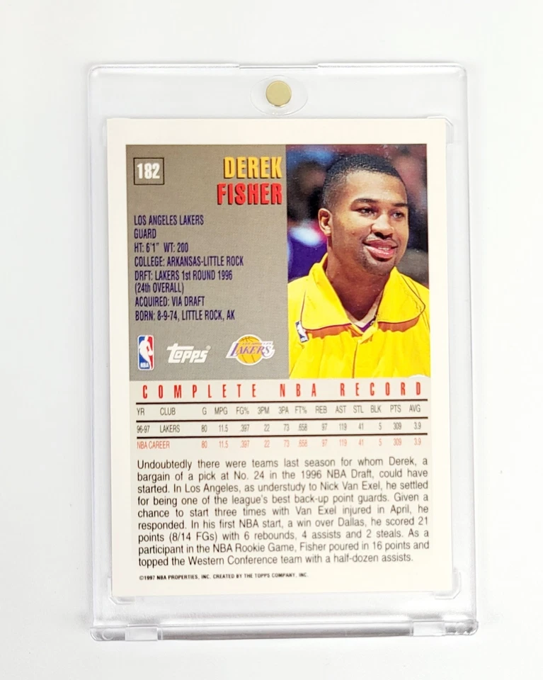 1/1 ? TEST PROOF NO NAME LOGO ERROR 1997-98 Topps DEREK FISHER LA LAKERS NBA - Image 2 of 2
