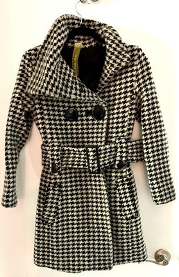 Soia & Kyo Gemma Coat Womens Small Black White Houndstooth Belted Jacket Coat