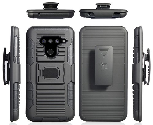 Black Magnet Grip Case Cover Stand + Belt Clip Holster for LG V50 ThinQ (2019) - Picture 8 of 11