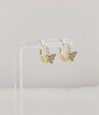 18K Gold Plated Round CZ Butterfly Huggie Hoop Earrings