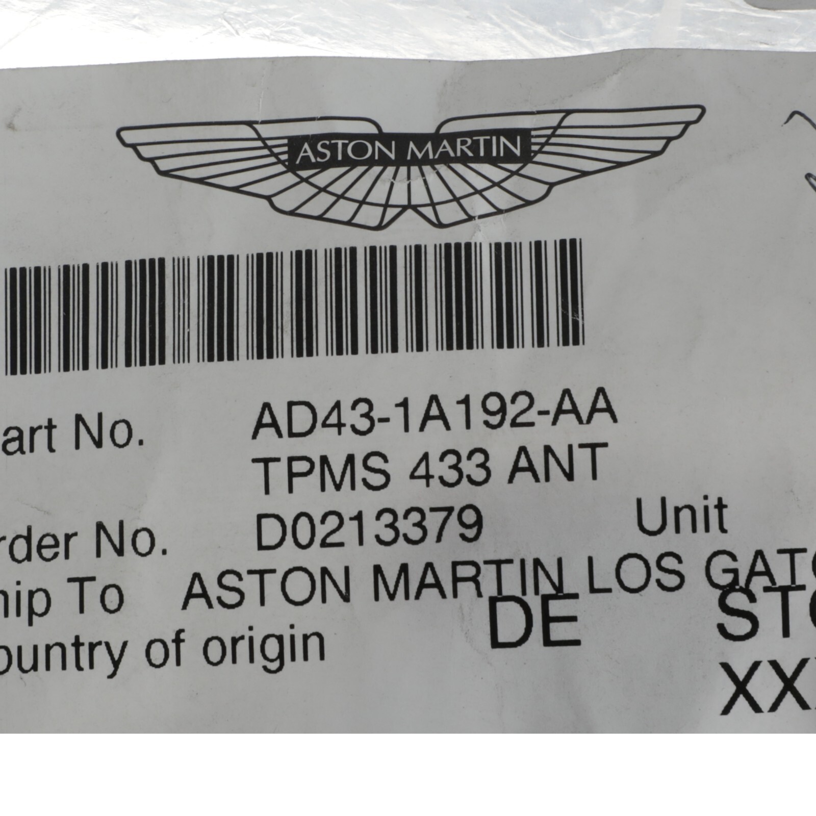 GENUINE ASTON MARTIN TPMS SENSOR 433 ANT OEM NEW AD43-1A192-AA