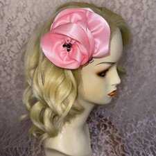Ooak Taissa Lada Pink Satin Flower Hair Clip With Vintage Glass Beads Burlesque