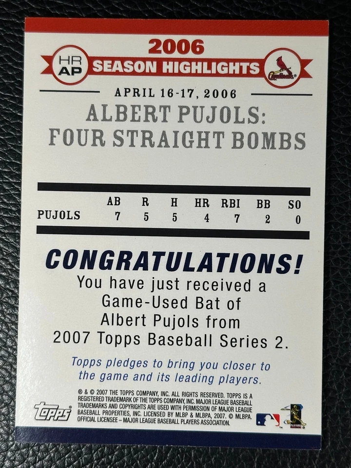 2007 Topps 2006 Season Highlights Albert Pujols Game Used Bat - Image 2 of 2