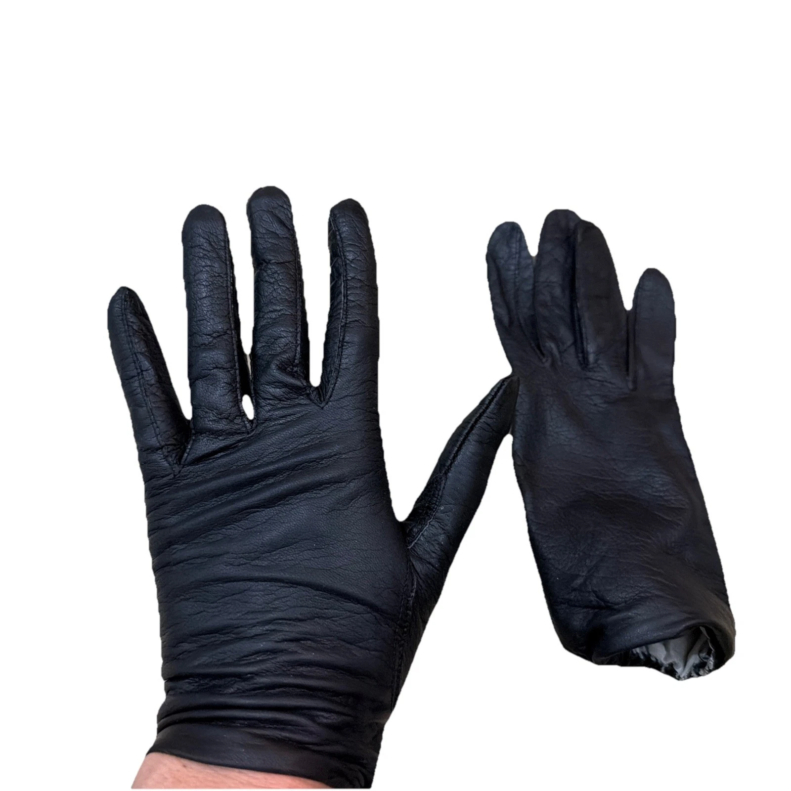 Vintage Pennoys 60s Made in Italy Black Lambskin Wrist Gloves Silk Lined Size 7