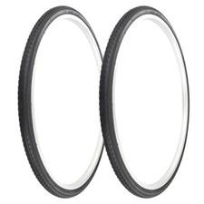 PAIR OF SOLID BLACK BICYCLE GENUINE PRO TIRES IN 26 X 1 3/8 SEMI-SLICK TREAD.