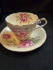 YELLOW AYNSLEY Pink Cabbage Rose Teacup and Saucer ENGLAND BONE CHINA  — photo 1
