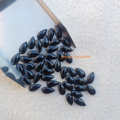 Natural Black Onyx Long Pear Cabochon 7x14mm To 12x24mm Loose Gemstone