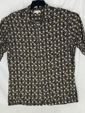 Pierre Cardin Black Geometric Print Short Sleeve Button Up Shirt Mens Vintage L