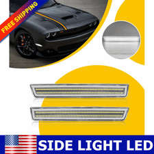 2PCS Clear LED Front Sidemarker Light For 2015-2023 Dodge Challenger 16 17 18 19
