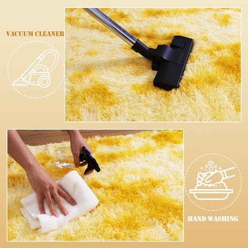 Soft Plush Shag Rug 5x7, Ultra Fluffy Rug for Living 5x7 Feet Tie-dyed Yellow