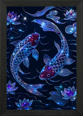 Zwei Koi Fische mit Lotusblumen gerahmtes Wandbild Poster Leinwanddruck Bild