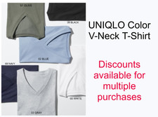 UNIQLO Dry Color V-Neck T-Shirt XS-4XL White/Black/Gray/Navy/Olive/Blue 6 Colors
