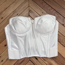 Vintage Victoria  s Secret Corset Bustier Bra 38B Satin White Boned Bridal 90s