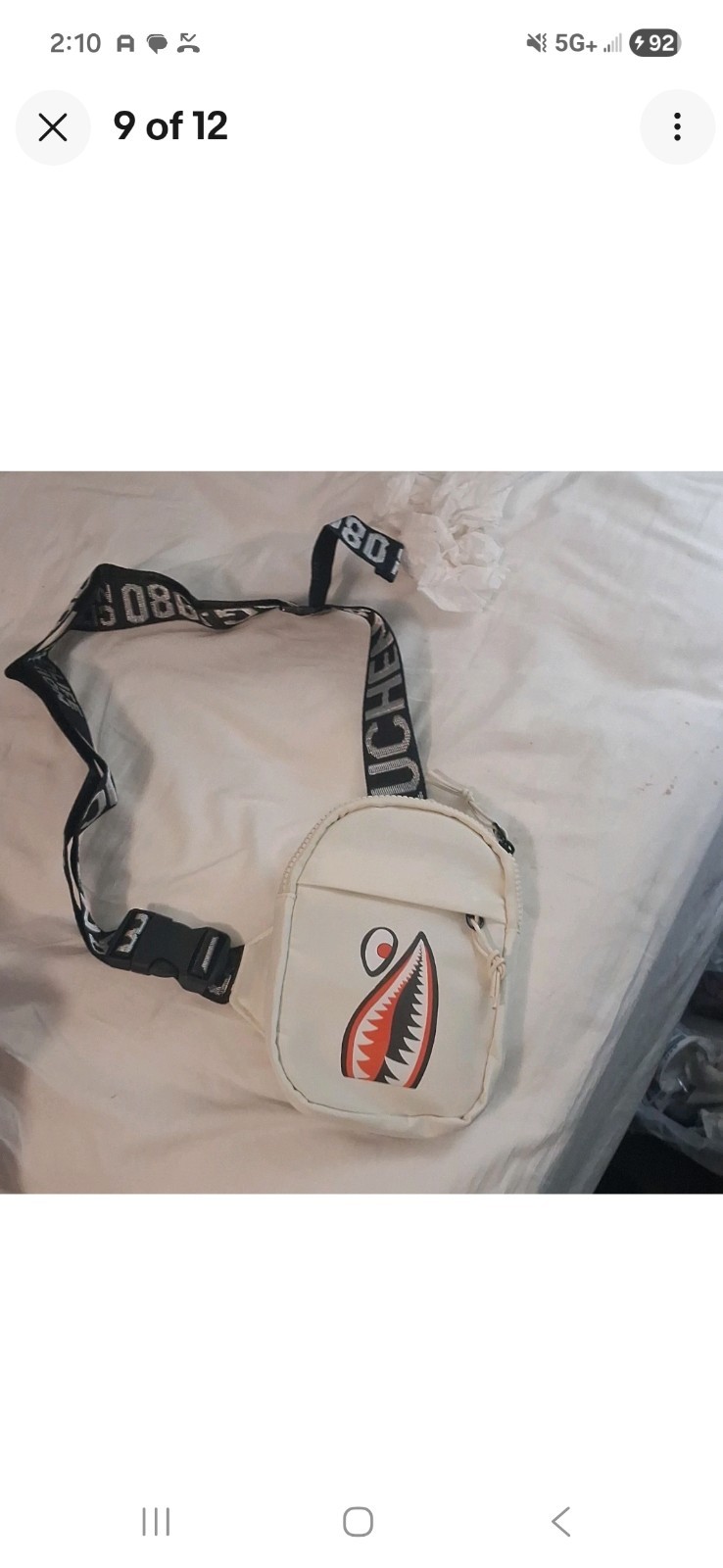 Sprayground White Shark Mouth Small Crossbody Bag Zip Adjustable Strap