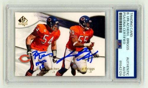 Brian Urlacher Lance Briggs 2009 UD SP Authentic #150 Signed w/ HOF 18 PSA Auto