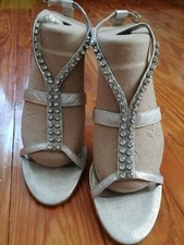 NINE WEST WOMEN'S LEATHER RHINESTONE STRAPPY FORMAL DRESS SHOES HEELS PUMPS SZ 6