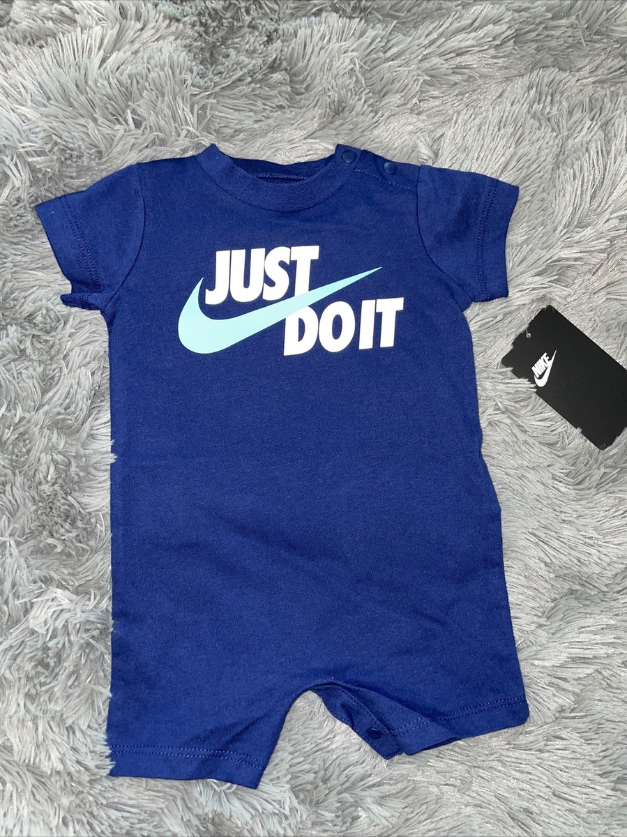NEW Nike Just Do It Baby Boy Girl Unisex Blue Short Sleeved Romper